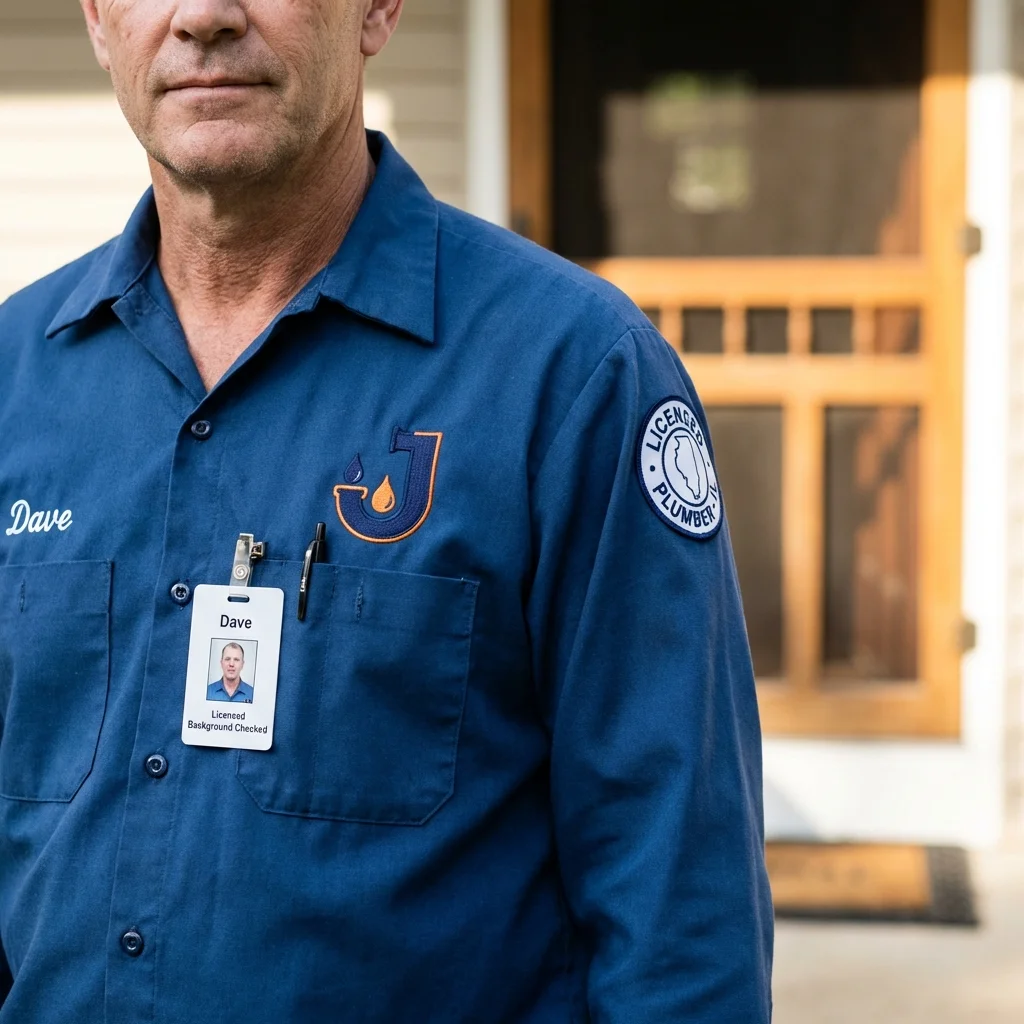 Licensed plumber showing ID badge in Princeton, NJ