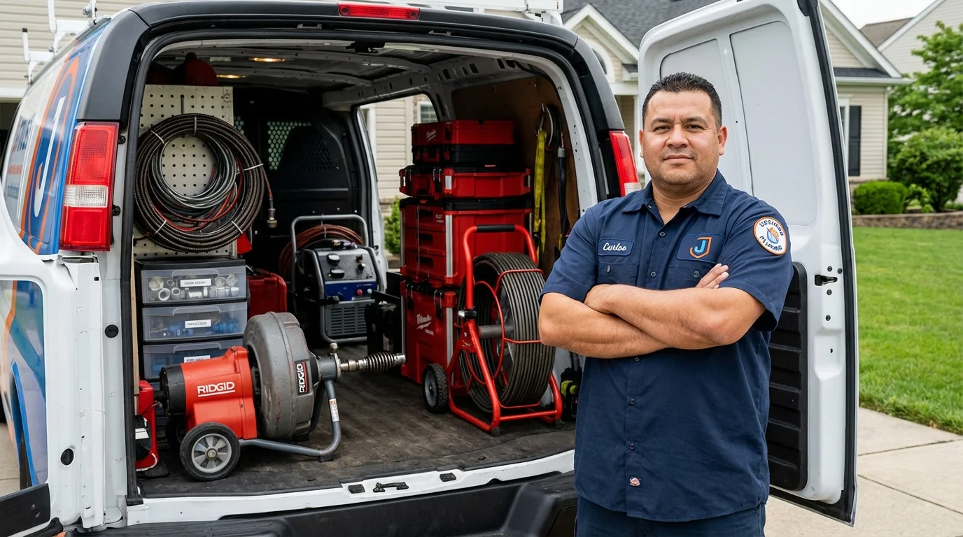 Professional drain cleaning equipment and Johns Plumbing LLC plumber in Princeton