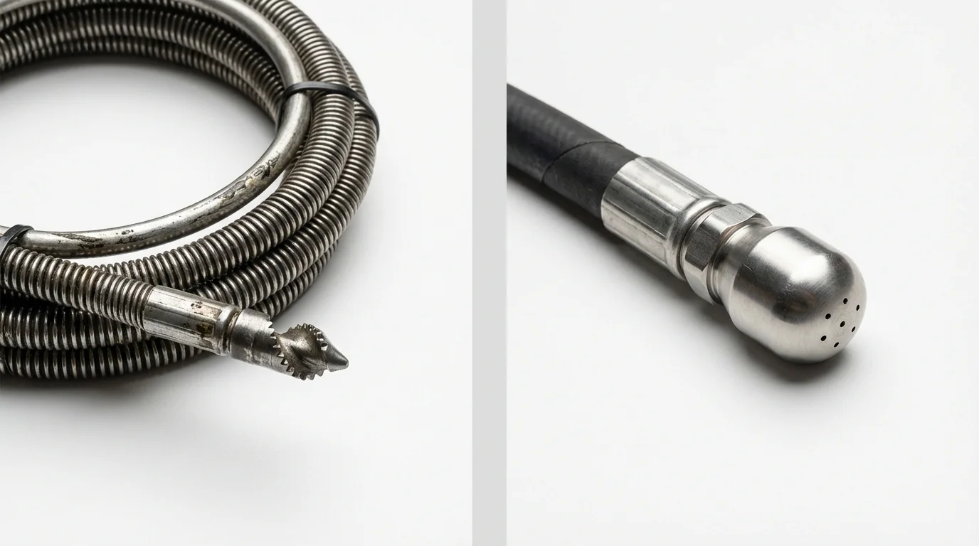 Drain snake cable and hydro jetting nozzle used for drain cleaning in Princeton, NJ